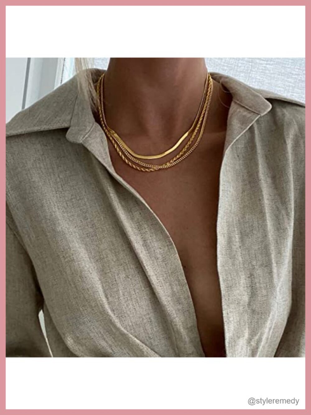 14K Gold Plated Herringbone Snake Choker Necklace Set Non Tarnish - Picture 5 of 6